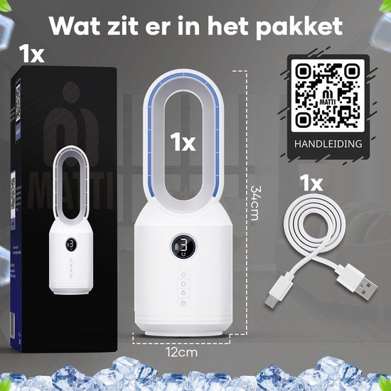 MATTI® - Ventilateur de table - Ventilateur sur pied - Ventilateur sans fil - Sans pales - Veilleuse incluse - Blanc