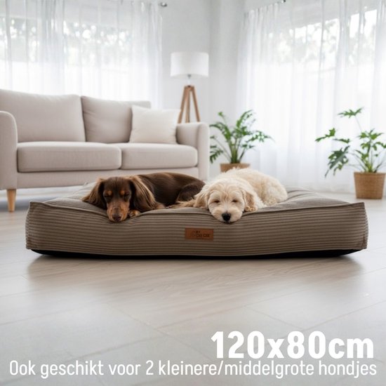 By Cee Cee Coussin orthopédique pour chien - Panier orthopédique pour chien - Coussin pour chien XXL - Rembourrage en flocons de mousse - Tissu côtelé Mocha Taupe - 120x80x18cm - Arlo