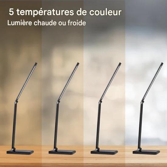 Lampe de bureau Auronic - LED - Chargement mobile USB et sans fil - Minuteur - Lampe à pince dimmable - Lumière blanche et chaude - Noir