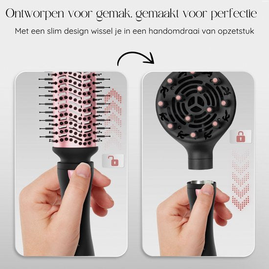 Brosse coiffante 4 en 1 - Sansbeauté® - Brosse soufflante - Diffuseur inclus - Brosse sèche-cheveux – Fer à boucler – Brosse chauffante