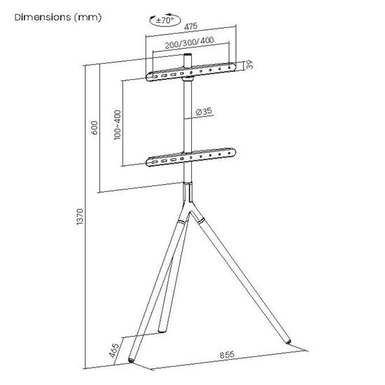 VDD TV stand - TV easel - noir - écrans de 45 à 65 pouces