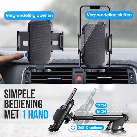 Strex Support Téléphone Voiture - Pare-Brise - Tableau de Bord - Grille de Ventilation - Support Téléphone Pour Tous Les Téléphones - Pivotant à 360°