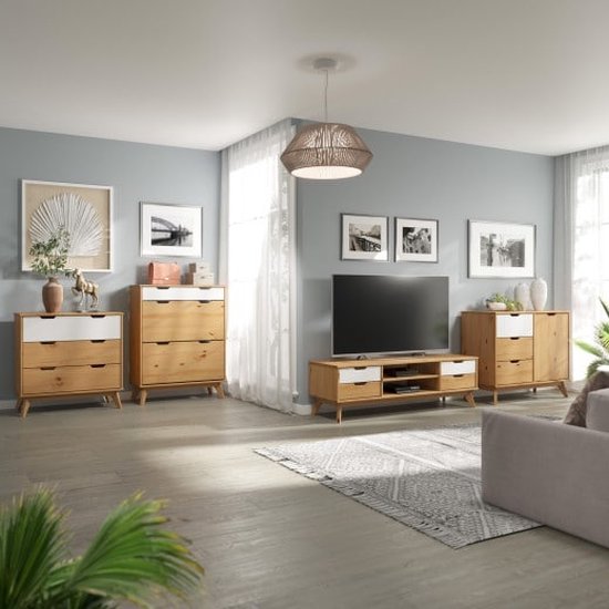 Buffet TV en bois massif 140x42x40cm naturel