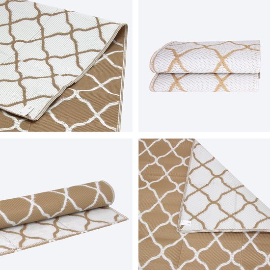 LifeGoods Tapis d'extérieur - 274x350CM - Tapis de jardin - Réversible - Sac de transport inclus - Avec motif - Beige/Blanc