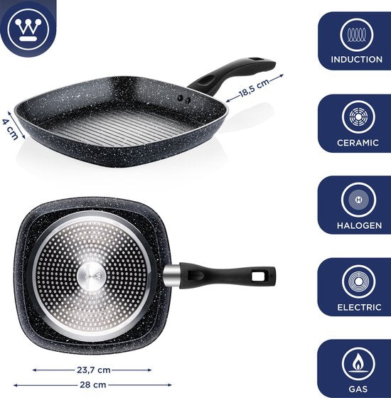 Westinghouse Poêle à griller - Ø 28 cm - Induction - Sans PFOA - Marbre noir