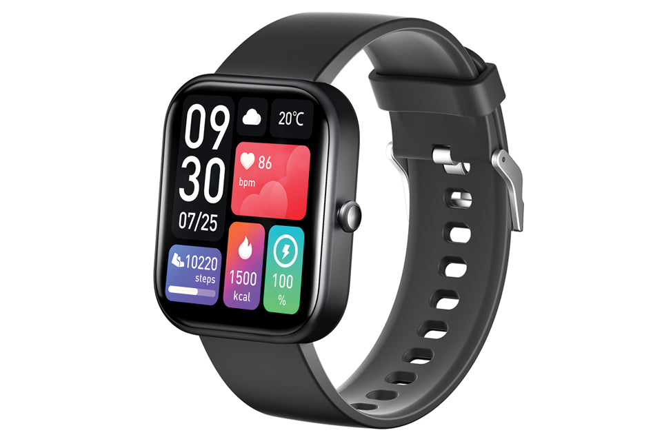 Vlectro - Smartwatch R1 - Noir et silicone - Appels Bluetooth et moniteur de santé - Étanchéité IP67 - Pour Android et iOS - Noir