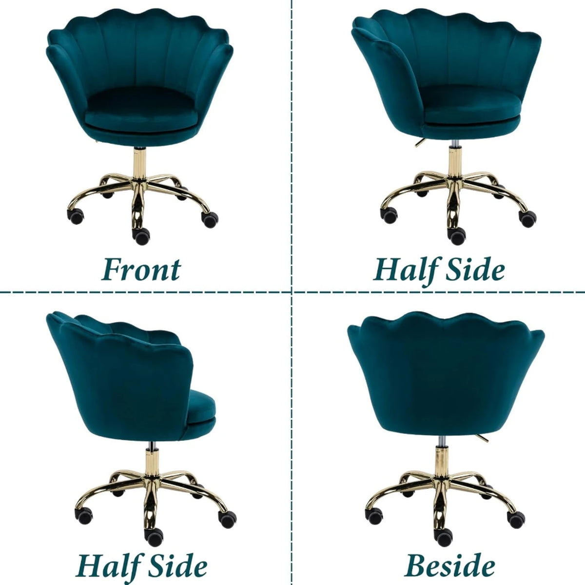 Chaise de bureau Ya-Home – Chaise de bureau design en velours en forme de fleur avec piètement doré – Réglable en hauteur