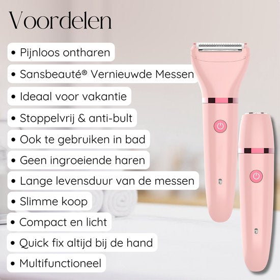 Rasoir féminin 2-en-1 + tête de rasage supplémentaire - Visage - Aisselles - Jambes - Maillot - Rasoir féminin - Epilateur électrique - Epilation visage femmes - Tondeuse femmes - Ladyshaves Bikini - Rechargeable par USB