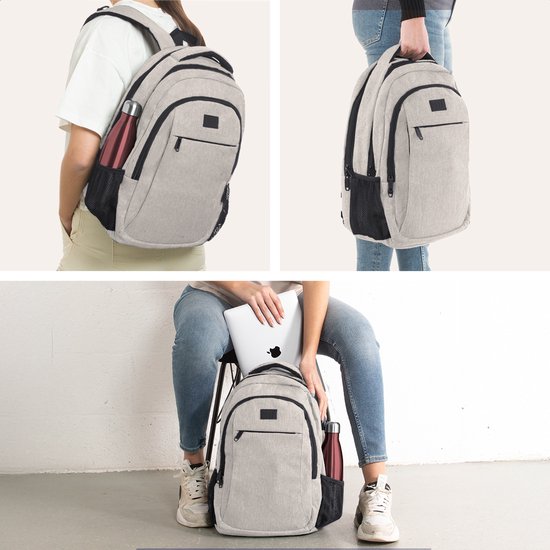 TRVLMORE Sac à dos à vie - Sac à dos avec compartiment pour ordinateur portable de 15,6 pouces - Cartable - Résistant aux éclaboussures - Hommes et femmes - Garçons et filles - 28L - Champagne