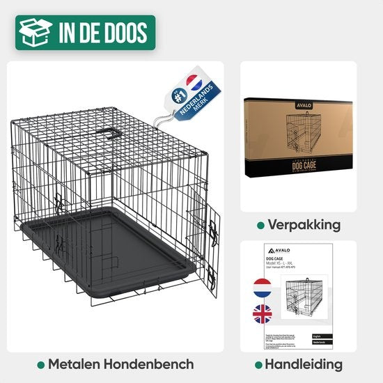 Banc pour chien XXL - Avalo - Cage pliable - 2 portes - 122x74x80 CM