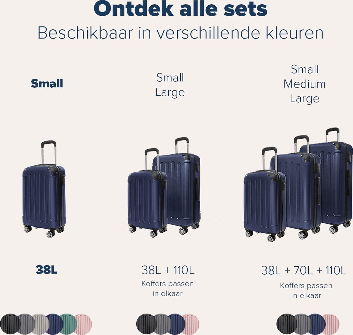 TRVLMORE Bagage à main Valise à roulettes - 54x36x20cm - 38L - Bleu foncé