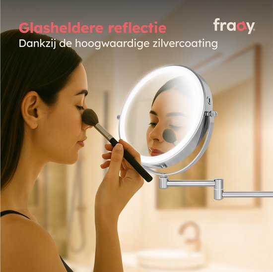 Fraay® Miroir de maquillage avec éclairage LED - grossissement 10x - Miroir grossissant avec lumière - rechargeable - Miroir de rasage - Miroir de salle de bain - Chrome