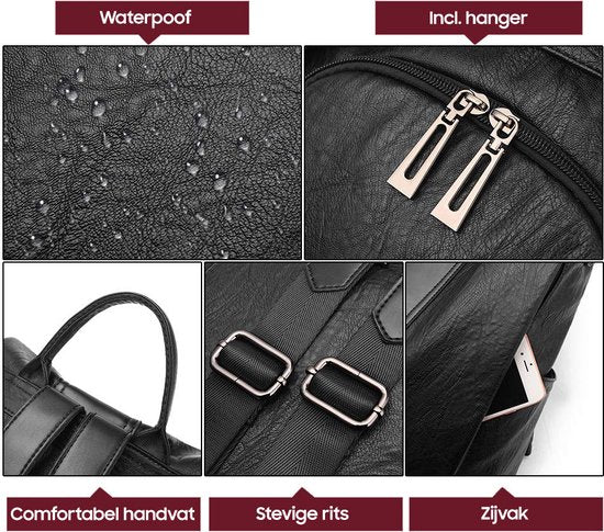 Sac à dos antivol - Sac à dos femmes - Imperméable - Petit - Sac à dos antivol - Dos, épaule, sac à main en un - cuir PU souple - avec sangle réglable - Glennoo