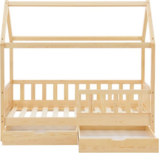 Lit enfant Marli - 90 x 200 cm - Couleur bois - Tiroirs de lit inclus
