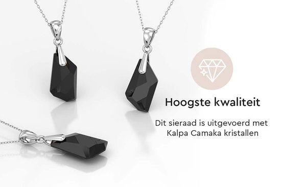 Yolora Collier femme avec pendentif et cristal Kalpa Camaka noir - couleur argent - plaqué or blanc 18K - boîte cadeau - cadeau fête des mères