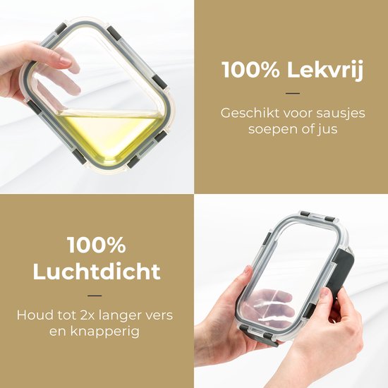 Stosh Plateaux pour préparation de repas - Plateaux pour aliments frais - Plateaux pour congélation - 10 pièces - 5x1050ML & 5x350ML - Sans BPA - Verre