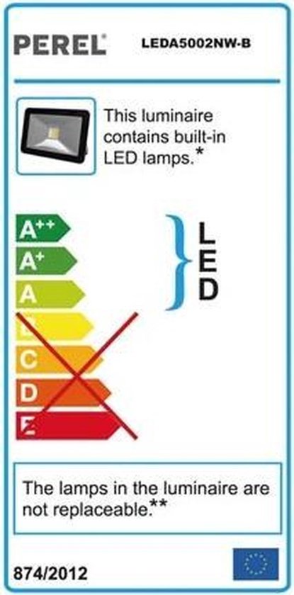 Projecteur à LED Perel, 20 W, 2050 lm, 4000°K, blanc neutre, pour l'intérieur et l'extérieur, support de montage réglable, aluminium, noir