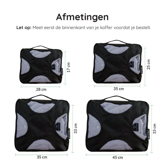 Volcan Packing Cubes - Kit d'organisation pour valise - 4 pièces - Cubes de voyage - Pour sac à dos et valise - Noir