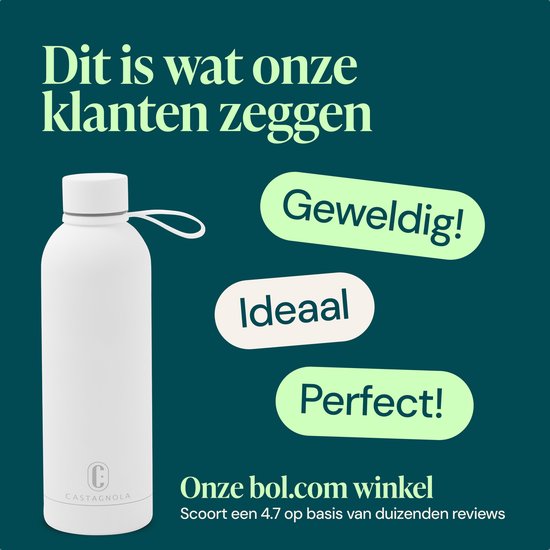 Bouteille d'eau Castagnola - Bouteille en acier inoxydable 500 ML - Thermos en acier - Bouteilles à boire pour adultes - Double paroi - Blanc