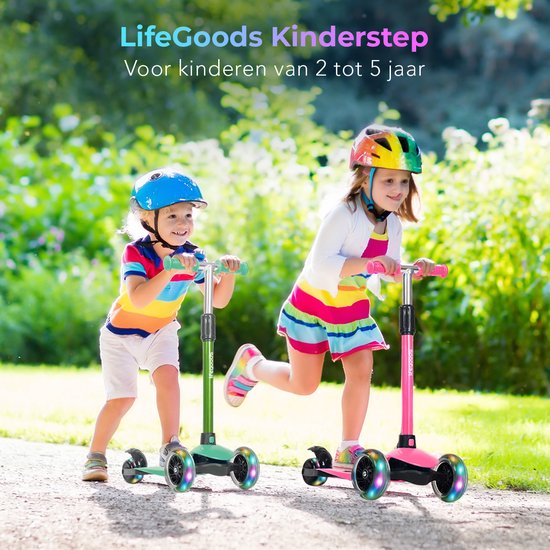 Trottinette LifeGoods pour enfants - 2 à 5 ans - 3 roues lumineuses à LED - Hauteur réglable - Garçons/Filles - Vert menthe