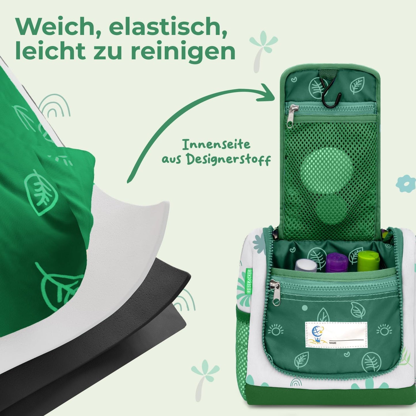 REISERACKER Trousse de toilette pour enfants - 21 x 9 x 18 cm - vert