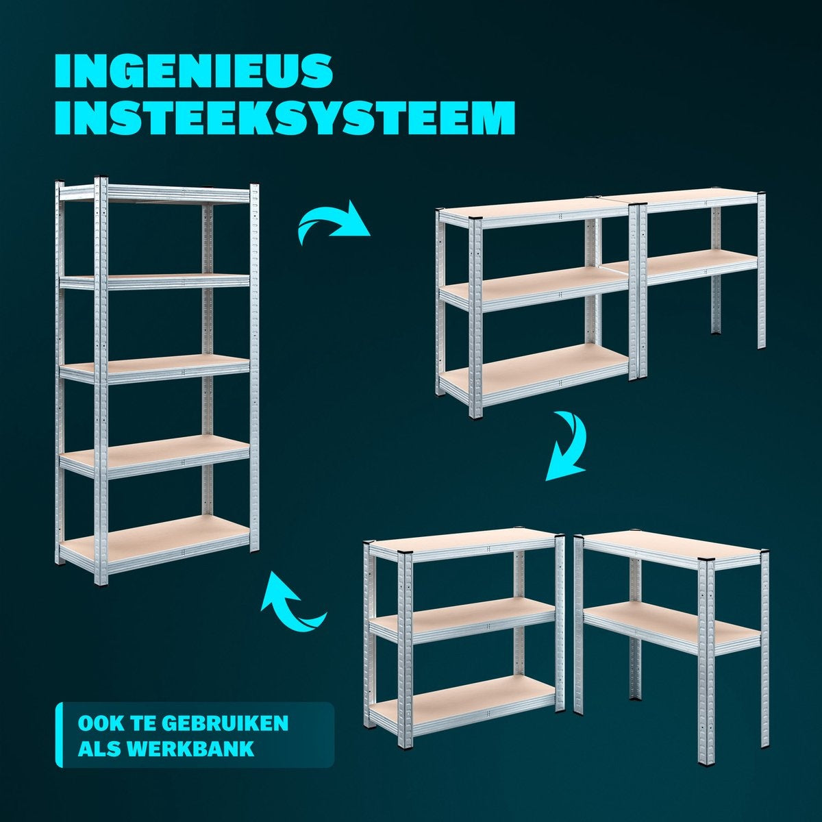 Armoire de rangement/étagère en métal 2 pièces avec 5 étagères - Capacité de charge de 875 kg - (HxLxP) 180x90x40 cm - 175kg par étagère