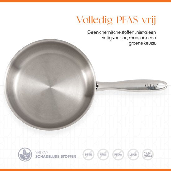 Poêle à frire ELLE Gourmet Classique en acier inoxydable - Ø 20 cm - Sans PFAS - Induction