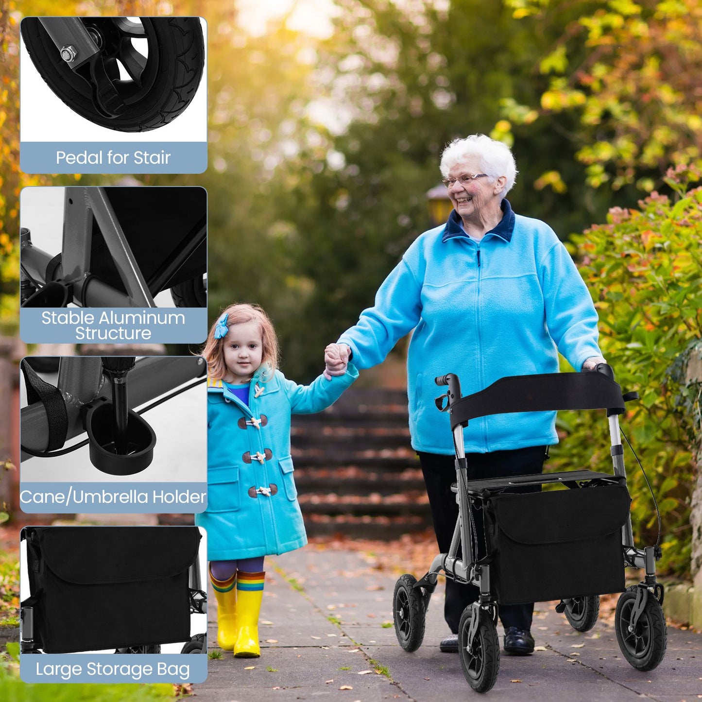 Déambulateur Coast - Pliable - Avec siège - Max. 135 kg - Noir