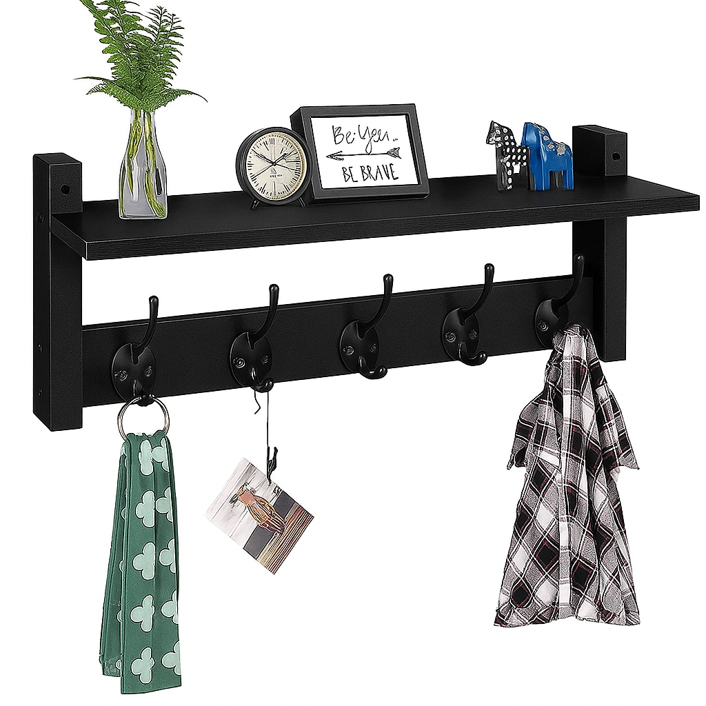 Luft Porte-manteau mural - Avec étagère - Noir