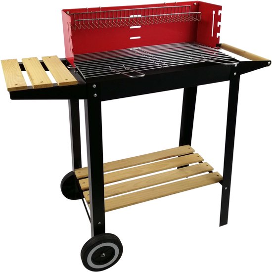 BBQ Collection Barbecue au charbon de bois - Barbecue au charbon de bois avec roulettes - Grille réglable et pare-vent - Barbecue avec table d'appoint - Noir