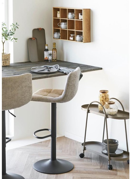 Tabouret de bar Anea - Réglable en hauteur - Siège en tissu avec structure en métal - Design moderne - Gris