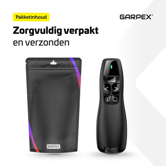 Garpex® Wireless Presenter - Clicker de présentation - Présentateur sans fil - Télécommande Powerpoint - Pointeur laser - Sans fil