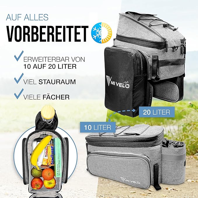 Sac de vélo MIVELO - Imperméable et isolé - 20 litres - Gris