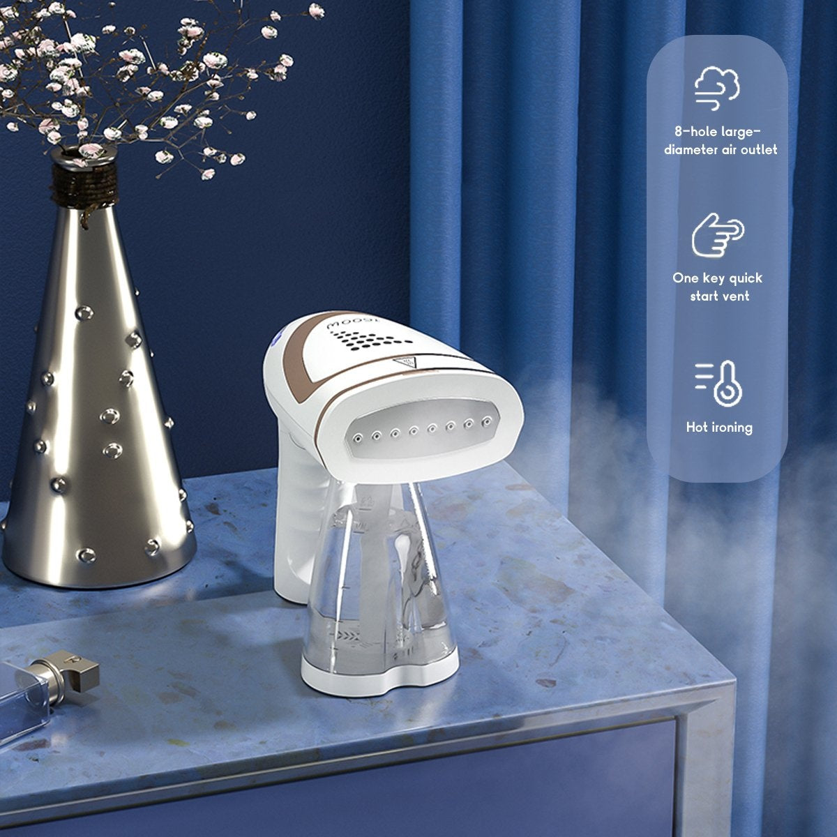 Fuegobird Défroisseur et nettoyeur de vêtements - Petit défroisseur portable pour la maison et les voyages - Alimentation en eau pour les bouteilles d'eau de grande capacité - Défroisseur pour vêtements/textiles/tissus