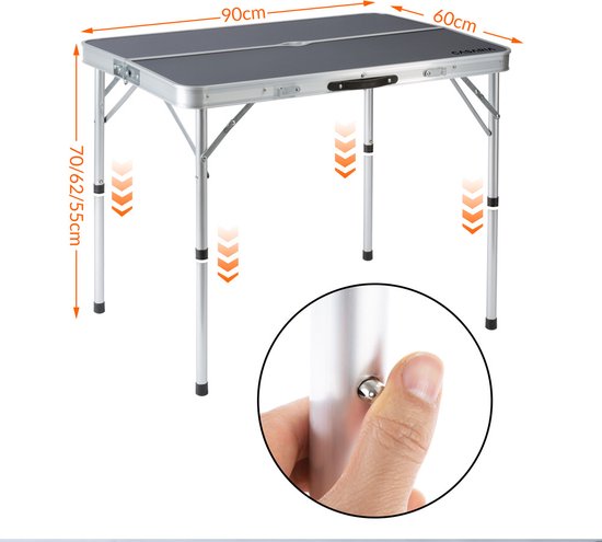 Table de camping Casaria Aluminium - Incl. 2 bancs/pliables - Gris