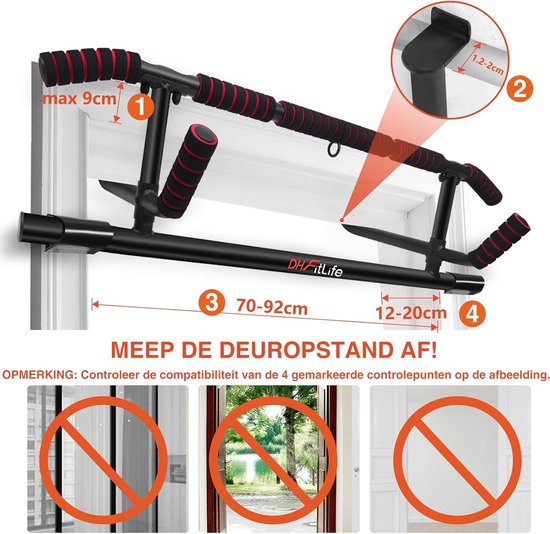 DH FitLife - Barre de traction pour encadrements de porte - Sans vis - Avec Slingtrainer - Pour encadrements de porte de 70 à 92 cm