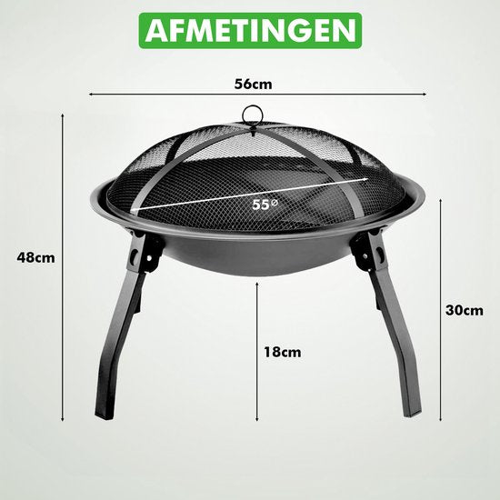 Brûle-parfum Travelhawk - Brûle-parfum d'extérieur portable et pliable - Brasero barbecue - Avec pare-étincelles - Charbon ou bois - Diamètre de 55 cm - Couvercle, sac de rangement, tisonnier et grille de cuisson inclus