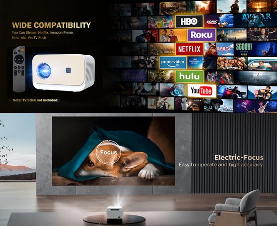 Projecteur Full HD - Fuegobird - A11 Smart Beamer - 1080P - 200 ANSI - 1GB RAM+8GB ROM - 2.4G/5G WiFi - BT5.0 - Blanc