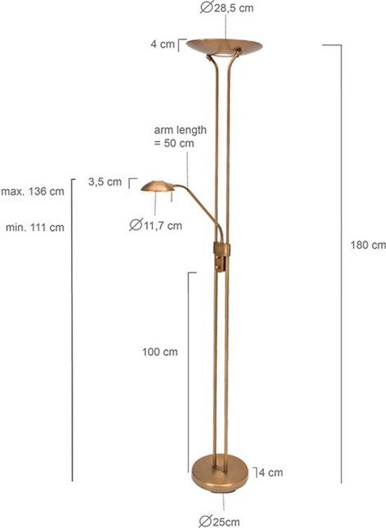 Steinhauer Olet - Classic LED Dimmable Floor Lamp | Floor Standing Lamp with Dimmer with Reading Lamp - 1 light - H 1800 mm - Bronze - Living room | Bedroom