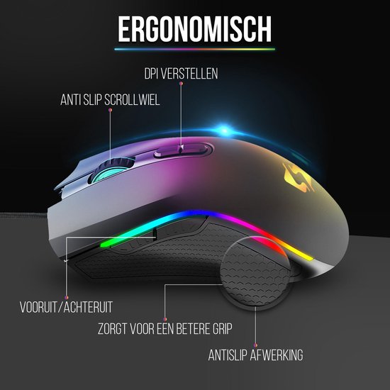 Strex Gaming Mouse with RGB LED - 3200 DPI - 7 Buttons - Windows and MAC - Game Mouse
