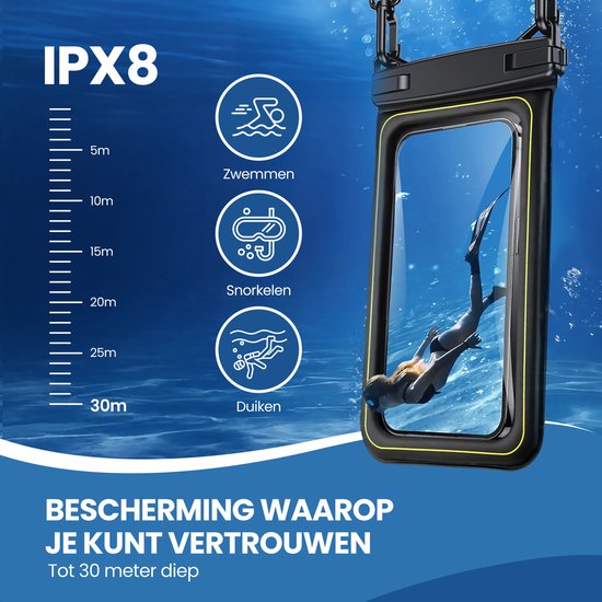 TTD® Waterproof Phone Case Floating - 2 Pieces - Stays on Water Floating - With Adjustable Carrying Cord - Touchscreen, Camera and Face ID Remain Usable - Double Clip Closure - Suit pour les téléphones jusqu'à 6.8 Inch