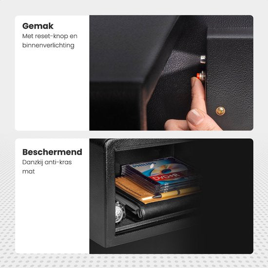 Auronic Coffre-fort électronique - Serrure Digitale - Clé - Montage mural - Porte 4.3cm - Alarme 130dB - 8L - 31x20x20cm - 4.5KG - Acier - Noir