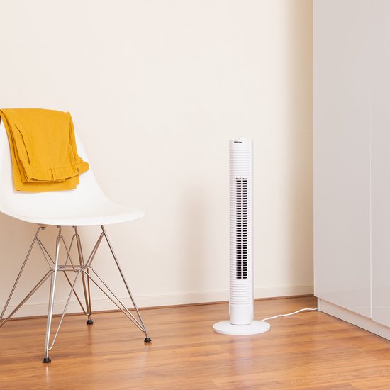 Ventilateur colonne Tristar – Minuterie jusqu'à 120 min – Oscillation – 3 vitesses – Silencieux et compact – VE‑5900 – Blanc