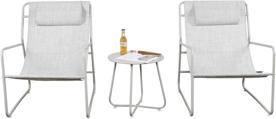Ensemble de jardin Mannsberger - Ensemble lounge 3 pièces - Table de jardin et 2 chaises - Ensemble de table de jardin - chaises avec tissu hydrofuge - Camping - beige