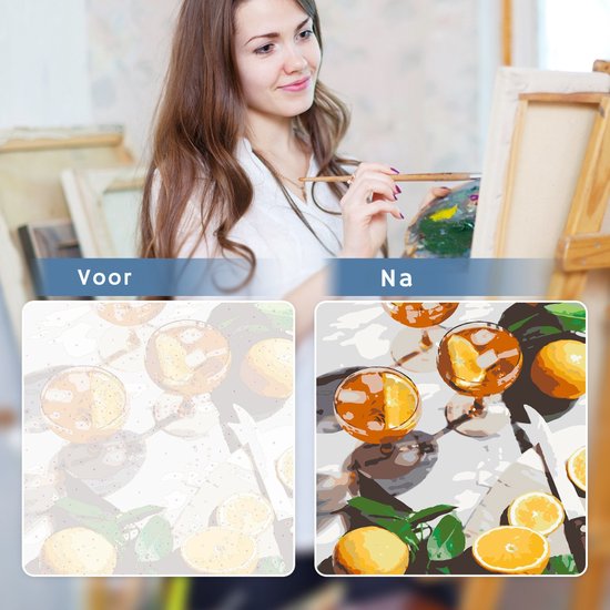 Rubye® Painting By Number Adults - Orange Cocktails - Pinceaux inclus - Canvas Painting canvas - Colours by Number - 40x50cm