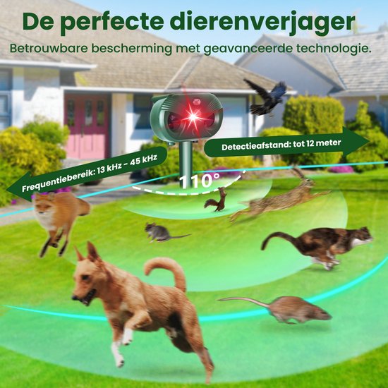 Répulsif pour chat - 2 pièces - Répulsif ultrasonique pour souris - Alimentation solaire - Contre les nuisibles - Vert - par Faas
