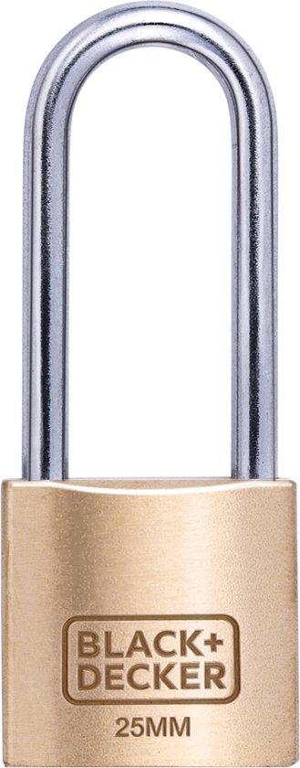 BLACK+DECKER Cadenas - 25mm - Anse longue - 3 clés incluses - Serrure en laiton massif