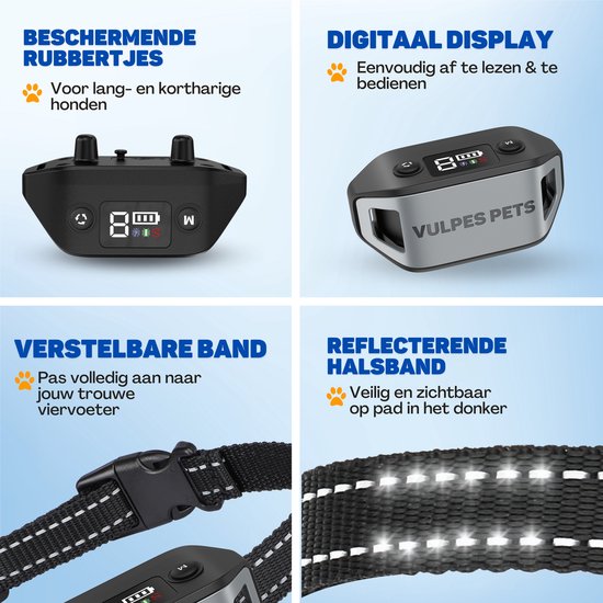 Vulpes Goods® Collier anti-aboiement MAX - Collier d'éducation sans choc - Dispositif anti-aboiement pour petits et grands chiens - Imperméable - Rechargeable - Vibration et Audio - 3 colliers supplémentaires
