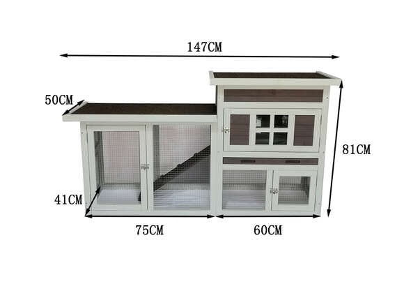 Manor Clapier – Clapier d'extérieur pour lapins (nains) – 147 x 50 x 80 cm – Bois de pin