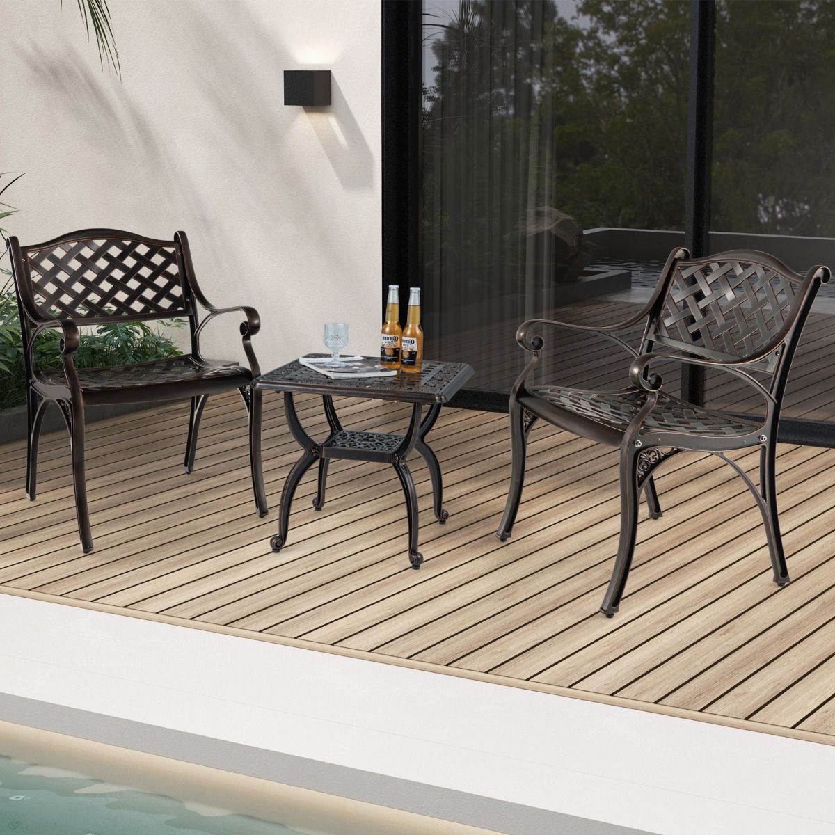 Coast Set of 2 Garden Chairs Bronze 60x56.5x82 cm - Chaises de terrasse en fonte d'aluminium résistantes aux intempéries avec accoudoirs pour le jardin, le balcon et l'arrière-cour